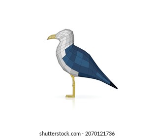 Low poly seagull isolated on white background. Abstract polygonal seagull. Low poly vector illustration. Seagull consisting of triangles.