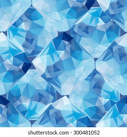 Low poly seamless pattern. Blue geometrical diamond shape texture for textile designs.