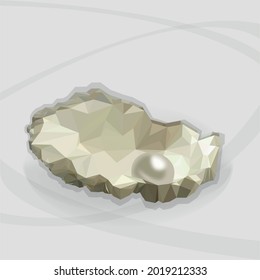 Low poly seashell. Pearl. White background. Vector illustration.