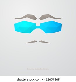 Low poly shape markings male: big eyebrows, glasses, mustache