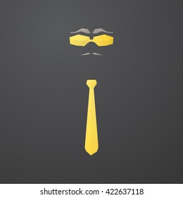 Low poly shape unmarked man - a successful businessman: gold tie and glasses