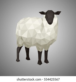 Low poly sheep. Vector illustration in polygonal style. Forest animal on white background.