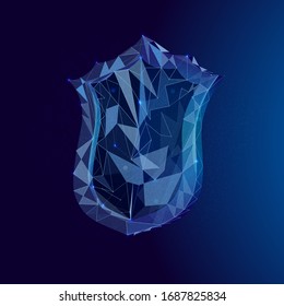 Low poly shield. Protection shield concept. Shield vector sign. 3d illustration. Cyber security concept. Future technology concept.