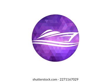 Low Poly and Ship Boat logo design, Vector design template
