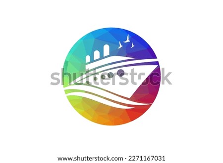 Low Poly and Ship Boat logo design, Vector design template
