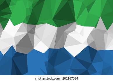 Low Poly Sierra Leona flag on polygons texture background, modern style