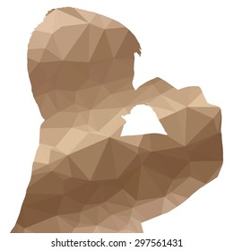 Low poly silhouette boy on white background.