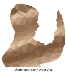 Low poly silhouette boy on white background.