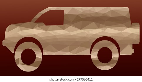 low poly silhouette car on colored background