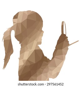 Low poly silhouette child on white background.