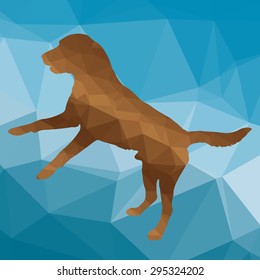 low poly silhouette dog on a blue background