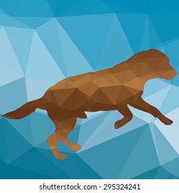 low poly silhouette dog on a blue background