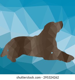 low poly silhouette dog on a blue background