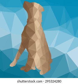 low poly silhouette dog on a blue background