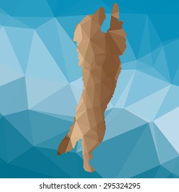 low poly silhouette dog on a blue background