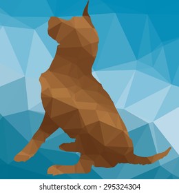low poly silhouette dog on a blue background