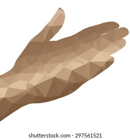 Low poly silhouette hand on white background.