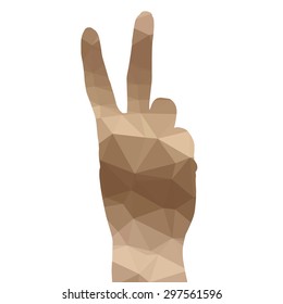 Low poly silhouette hand on white background.