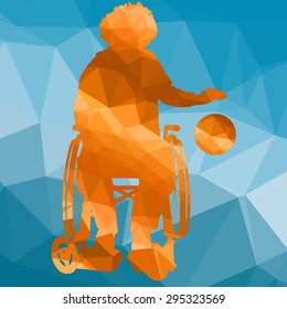 low poly silhouette handicapped man on a colored background