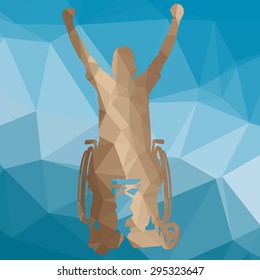 low poly silhouette handicapped man on a colored background