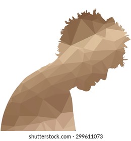 Low poly silhouette man on white background.