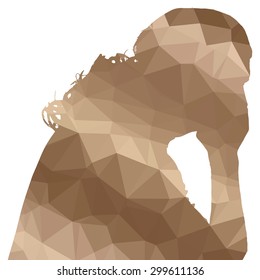 Low poly silhouette man on white background.