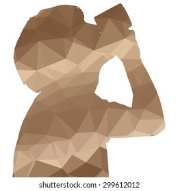 Low poly silhouette man on white background.