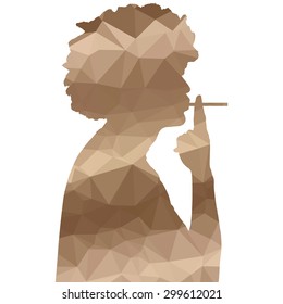 Low poly silhouette man on white background.