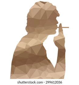 Low poly silhouette man on white background.
