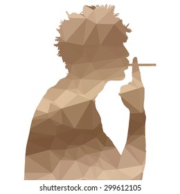 Low poly silhouette man on white background.