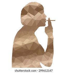 Low poly silhouette man on white background.