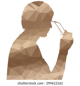 Low poly silhouette man on white background.