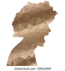 Low poly silhouette man on white background.