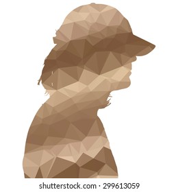 Low poly silhouette man on white background.