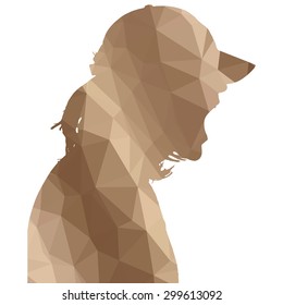 Low poly silhouette man on white background.