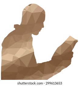 Low poly silhouette man on white background.