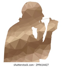 Low poly silhouette man on white background.