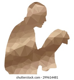 Low poly silhouette man on white background.