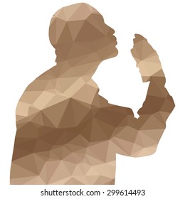 Low poly silhouette man on white background.