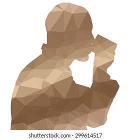 Low poly silhouette man on white background.