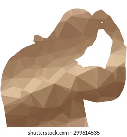 Low poly silhouette man on white background.