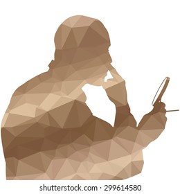 Low poly silhouette man on white background.