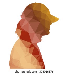 Low poly silhouette man on white background.