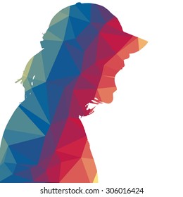 Low poly silhouette man on white background.