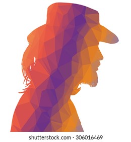 Low poly silhouette man on white background.