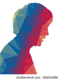 Low poly silhouette man on white background.