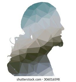 Low poly silhouette man on white background.