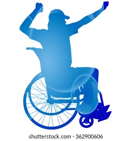 low poly silhouette of man on a wheelchair