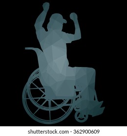 low poly silhouette of man on a wheelchair