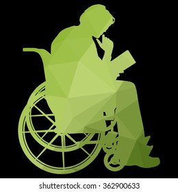 low poly silhouette of man on a wheelchair